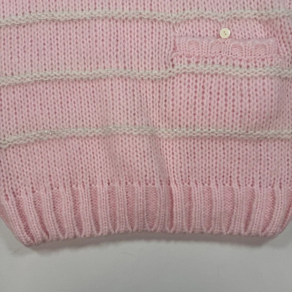 Vintage Maison Gabriel Pink Cream Striped Mock Neck Knit Sweater Metallic M